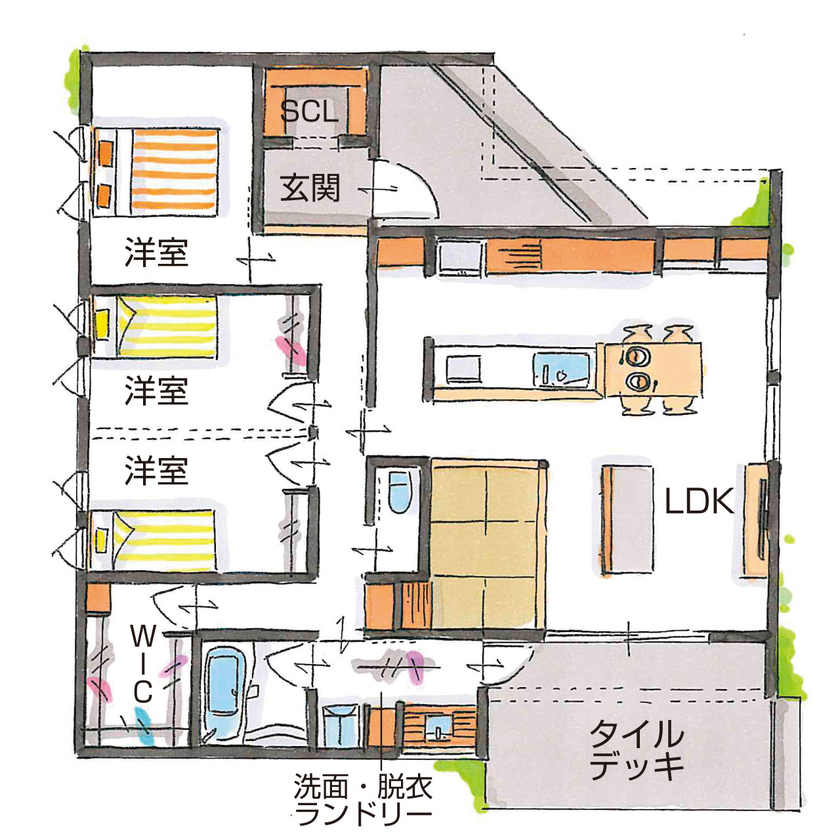28坪の平屋間取り⑤　3LDK　間取り図